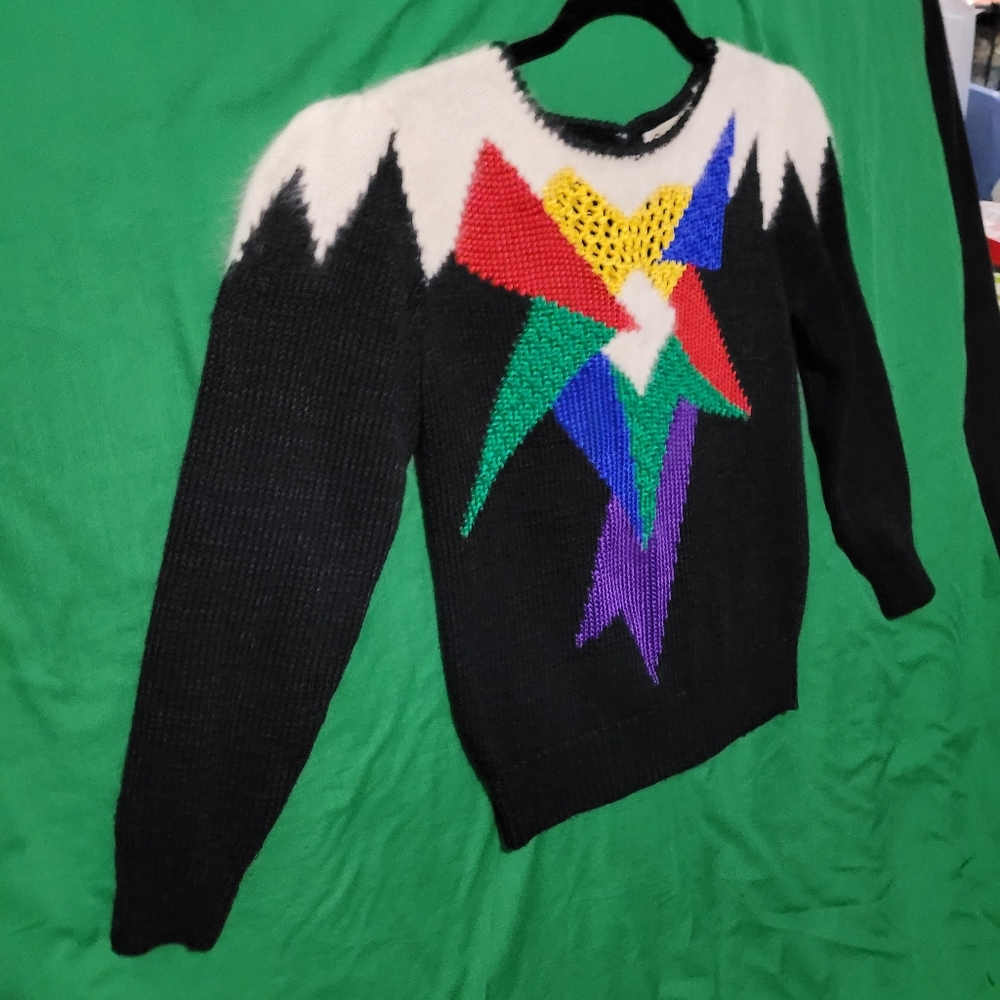 80's Alexandria-Petites-Beautiful Festive Angora-mix  Sweater-Sz.P/0-2-Egplc